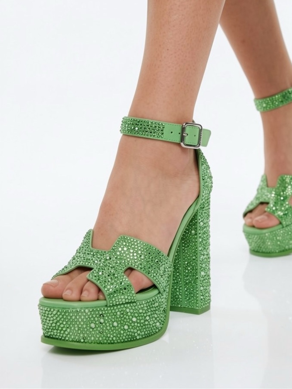 $1990 Alexander McQueen Green Crystal Stud Platform Butterfly Sandal 39.5 9.5